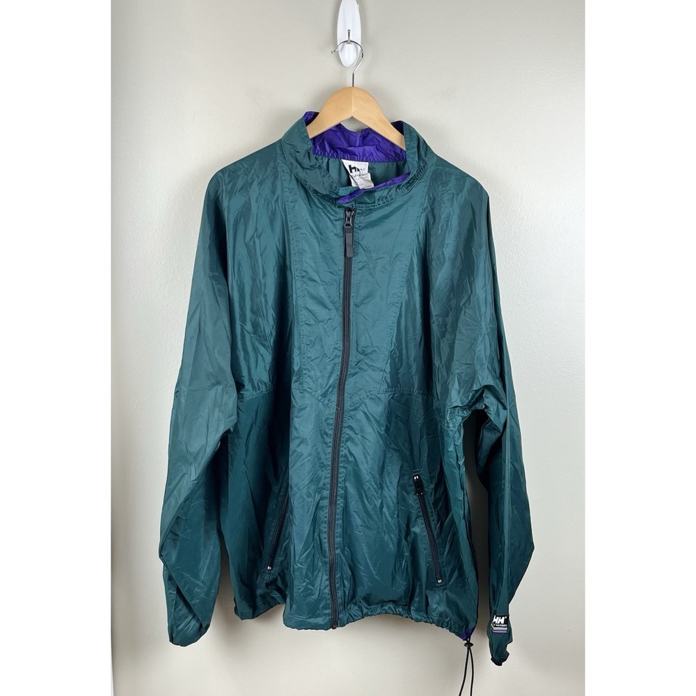 Helly Hansen Vtg Jacket Mens XL‎ Full Zip Green Nylon Lightweight Packable